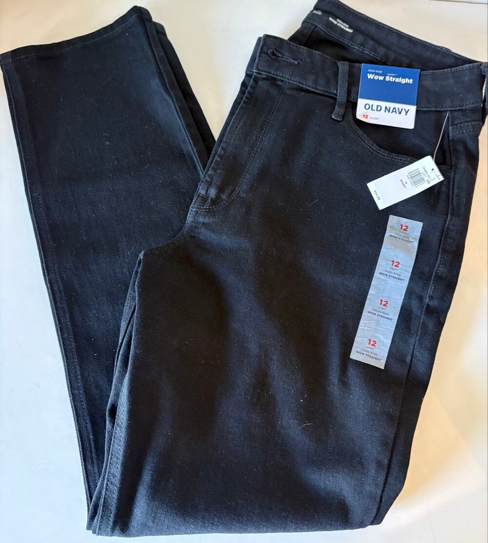 Old Navy Wow straight jeans NEW 12 Short Black High rise